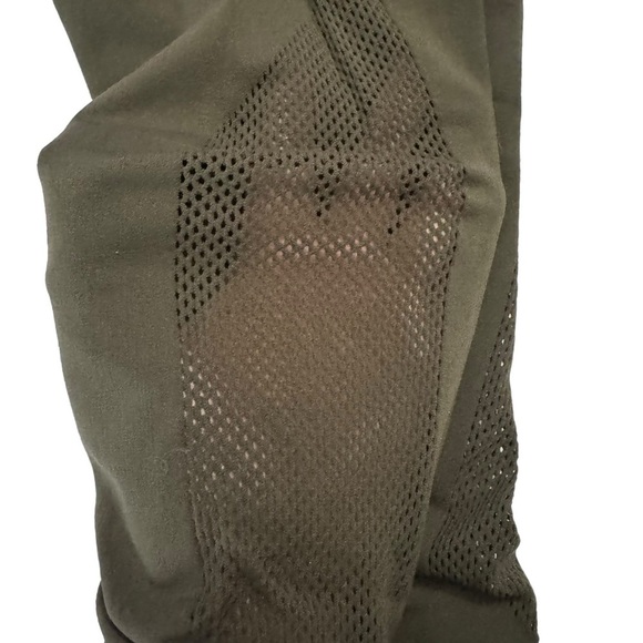 Lululemon Reveal Crop Dark Olive Green Mesh Panels Stretchy Leggings XS - Picture 9 of 13